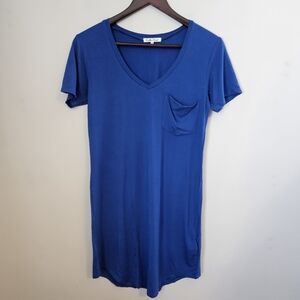 Another Love Dress T-Shirt Blue V-Neck Short Sleeve with Pocket